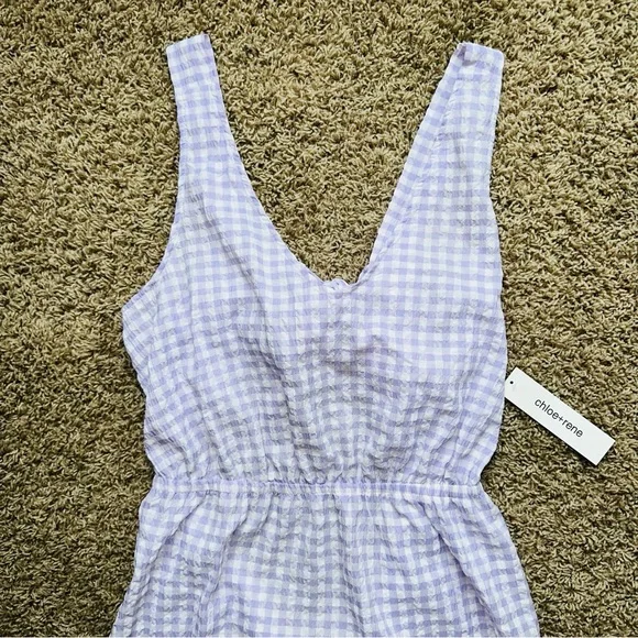 NWT Open Bow Back Lavender Gingham Long Dress Summer Midi Maxi Dress XL New - Picture 3 of 7